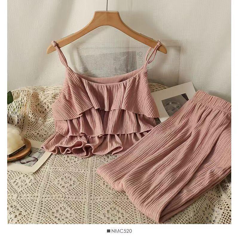 Casual Summer Solid Two Piece New Sets Women Sexy Flounce Tops + Loose High Waist Pants Female Chic Elegant Patchwork Party Beach Suits