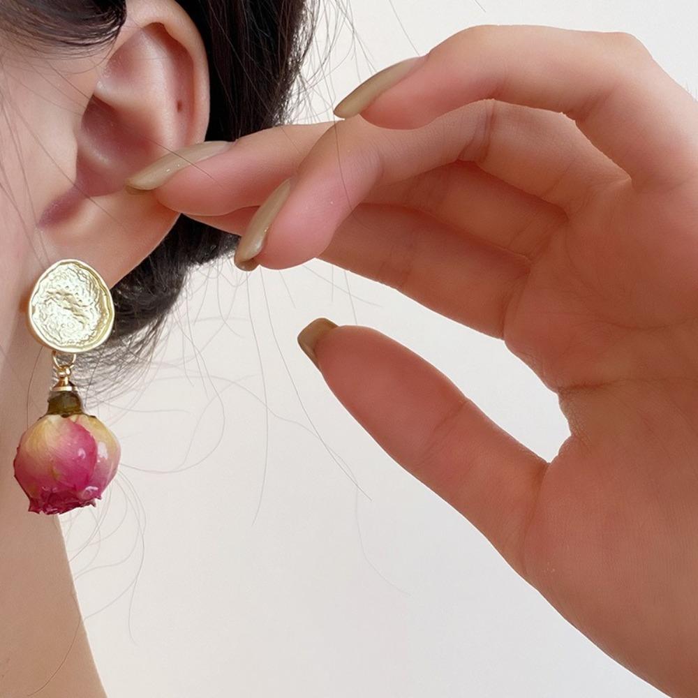 Elegant Rose Flower Ear Clip Korean Style Sweet Earrings Aesthetic Preserved Rose Earrings  Women