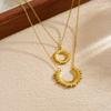 Gold Plated Stainless Steel Layered Sunburst Pendant Necklace for Women