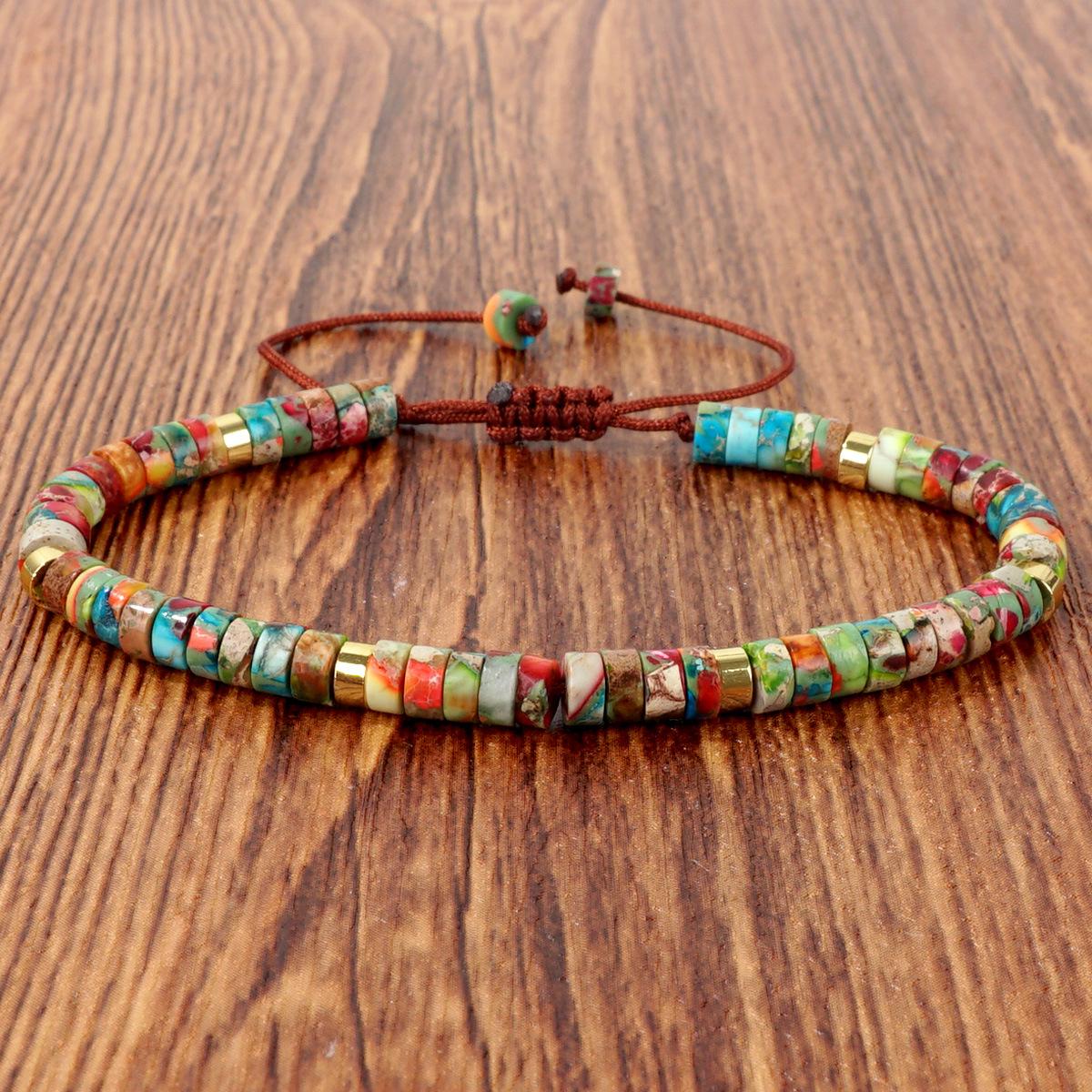 Богемский женский браслет из бирюзы: Тканый дизайн со спейсерами с плоскими бусинами из имперского камня