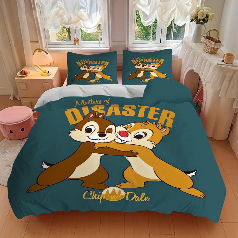 3pcs Chip 'n' Dale Masters of Disaster Print Bedding Set (1 Cover + 2 Pillowcases, Without Inserts)