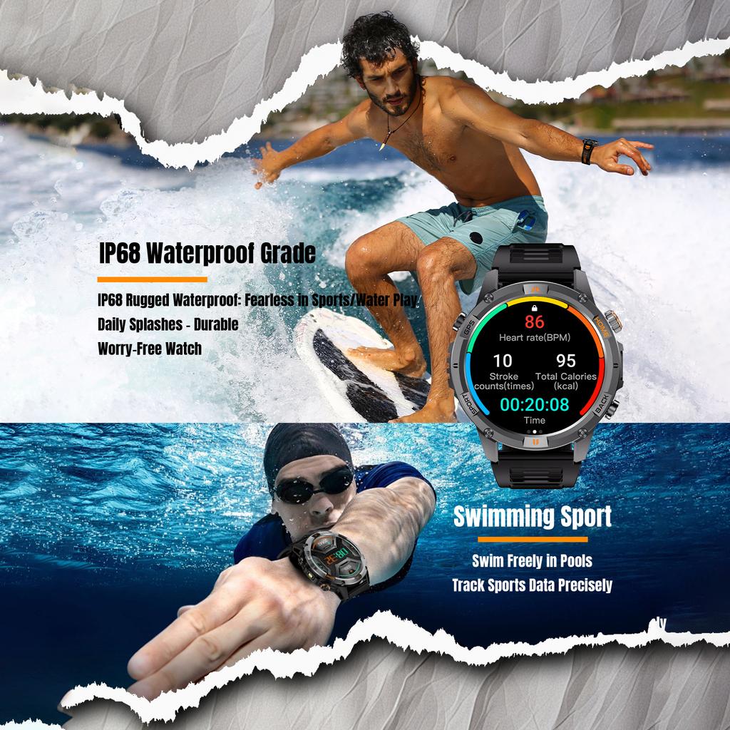 New Military Outdoor Dual-Band GPS Track Smartwatch Men Bluetooth Call Compass Swimming Grade 5ATM Waterproof Smart Watches
