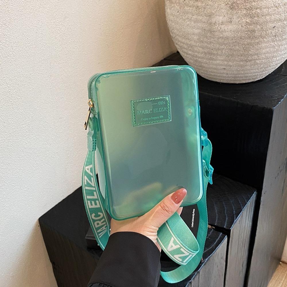 New PVC Messenger Bag Transparent Solid Color Crossbody Bag Waterproof Jelly Shoulder Bag Girls Lipstick Key Storage Bag