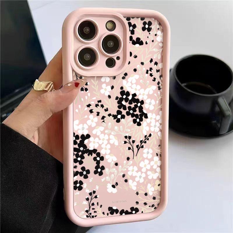 Black and White Flowers Phone Case For iPhone 17 Pro Max 16E 15 Pro 14 13 12 11 Mini AIR XS XR XS 8Plus Soft Silicone Cover