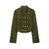 Giacca Corta da Donna con Collo Alto in Ecopelle, Vestibilità Larga Casual, Manica Lunga, Cappotto Corto Cargo