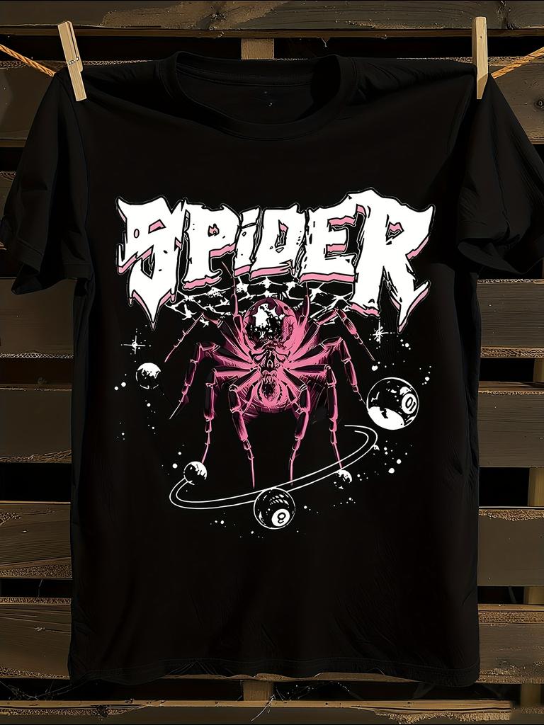 s Gothic Spider & SPIDER Letter Print T-Shirt Mens Tshirt Womens Tshirts with Letters Print Short Sleeves T-Shirt Casual Street Tee Shirt Top