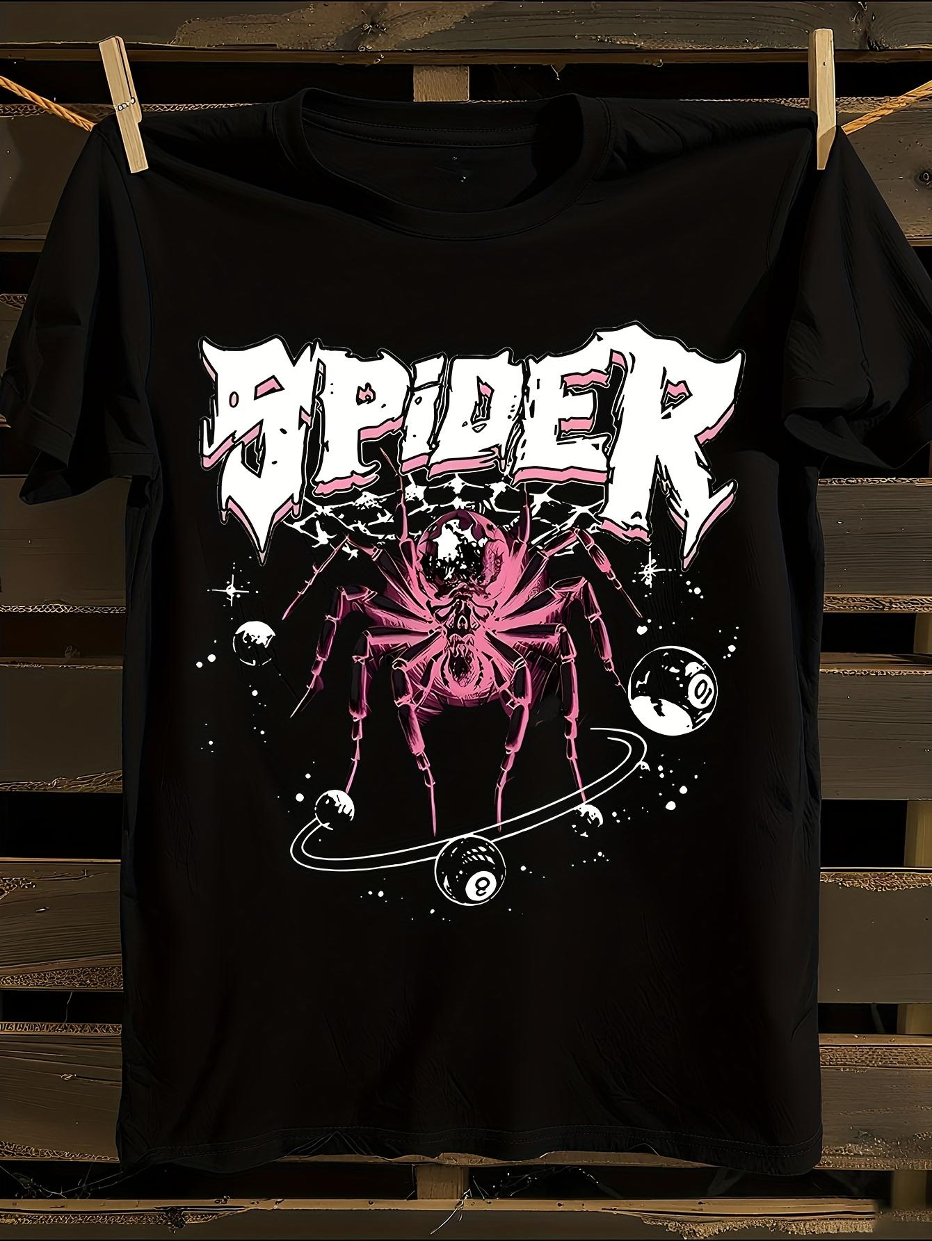 s Gothic Spider & SPIDER Letter Print T-Shirt Mens Tshirt Womens Tshirts with Letters Print Short Sleeves T-Shirt Casual Street Tee Shirt Top M