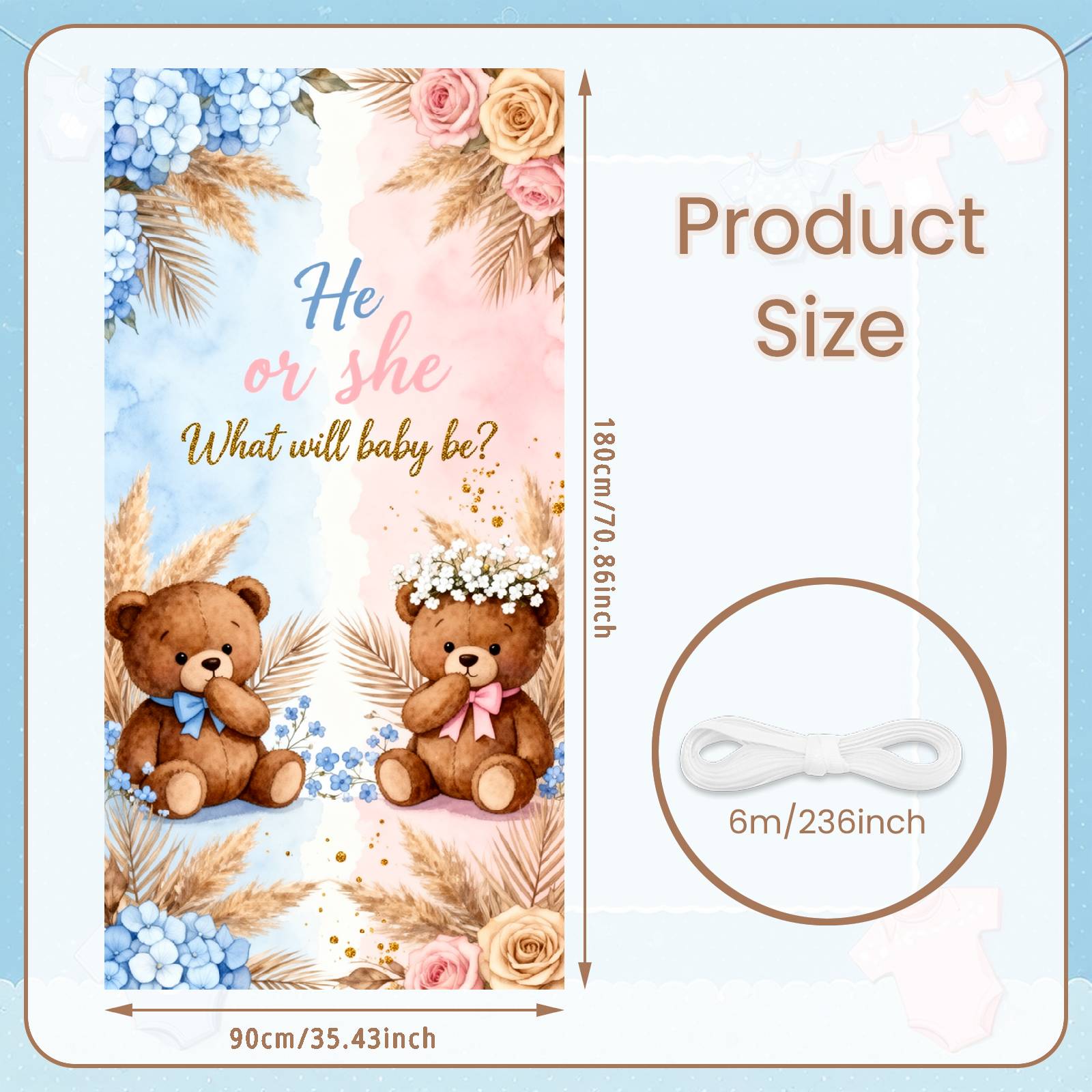 

Gender Reveal Door Cover Glitter Accent Teddy Bear Background Blue Pink Gender Banner Blue Pink Color Scheme Bear Themed Banner