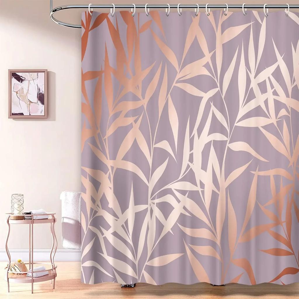 Rose Gold Shower Curtain Pink Gold Tropical Leaves Modern Luxury Bathroom Shower Curtains Fabric Bath Curtain Set with Hooks