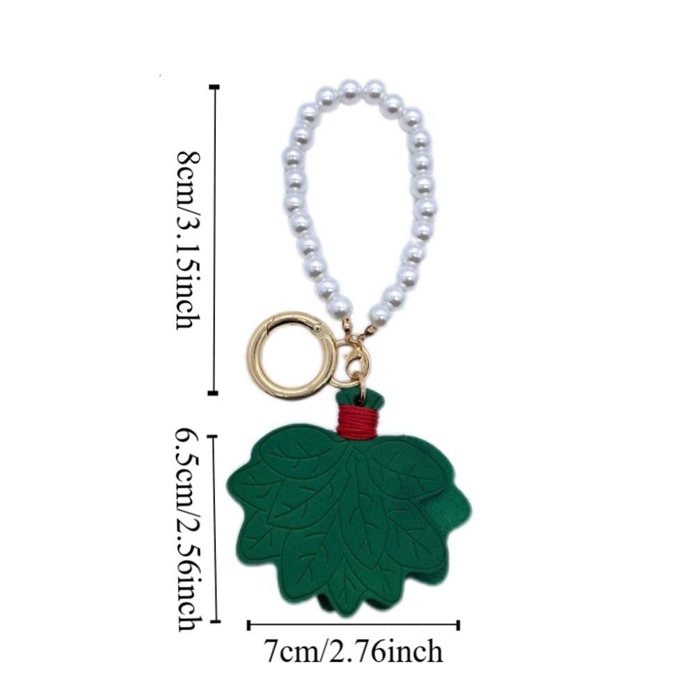 Anti-lost Leaves Leather Key Chain Pearl Chain Bag Pendant Portable Pomelo Leaves Keyring  Backpack