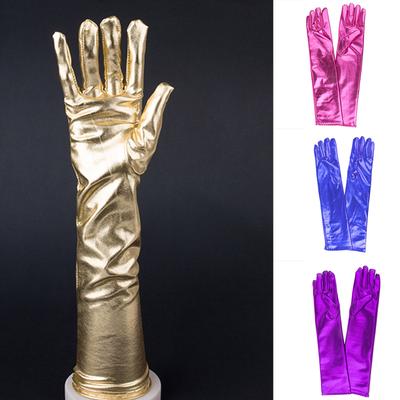 Damen Sexy Glänzendes Wetlook Kostüm Lange Handschuhe Kunstleder Metallic Handschuhe für Hochzeit Oper Party Kleiderzubehör