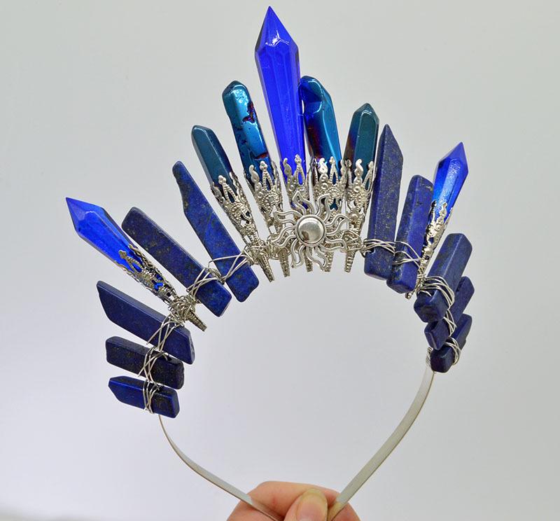 Retro Silver Moon Crystal Glass Crown Headband
