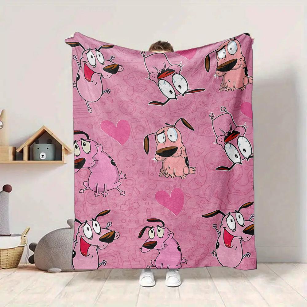 1Pc Pink Dogs Heart Flannel Blanket, Soft And Comfortable, Casual Warm, Camping Travel, Christmas, Halloween Xmas Gift N1345