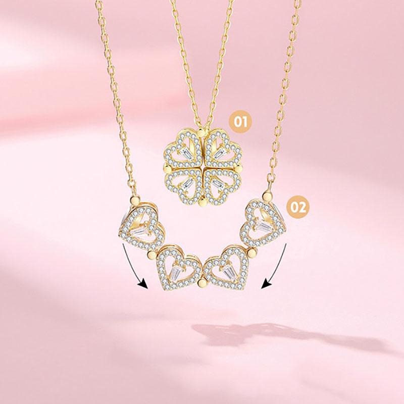 1pc Heart Shaped Four Leaf Clover Pendant Necklace Jewelry Zircon Women Love Clavicle Chain Gifts Openable ChokerJewelry