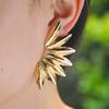 Vintage Metal Big Drop Earrings for Women Golden Exaggerate Leaf Fan Shape Dangle Earrings Personality Geometry Jewelry
