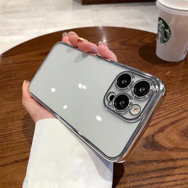 Luxury Plating Transparent Case For Iphone 14 13 12 11 Pro Max X Xs Xr 7 8 Plus Se Camera Glass Defender Shockproof Square Cover
