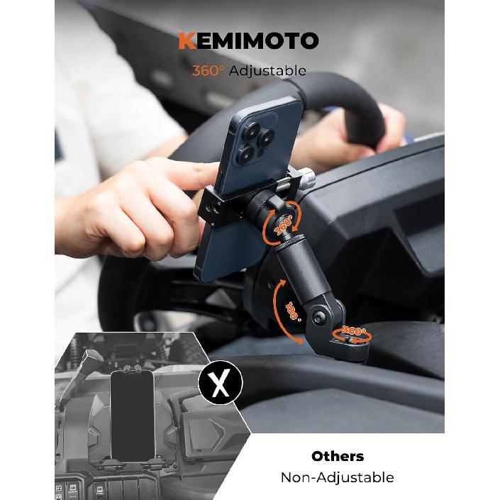 KEMIMOTO X3 Phone Mount, CNC Aluminum Dashboard 360° Adjustable Cell Phone Holder, Compatible With Can-Am Maverick X3 And MAX Models