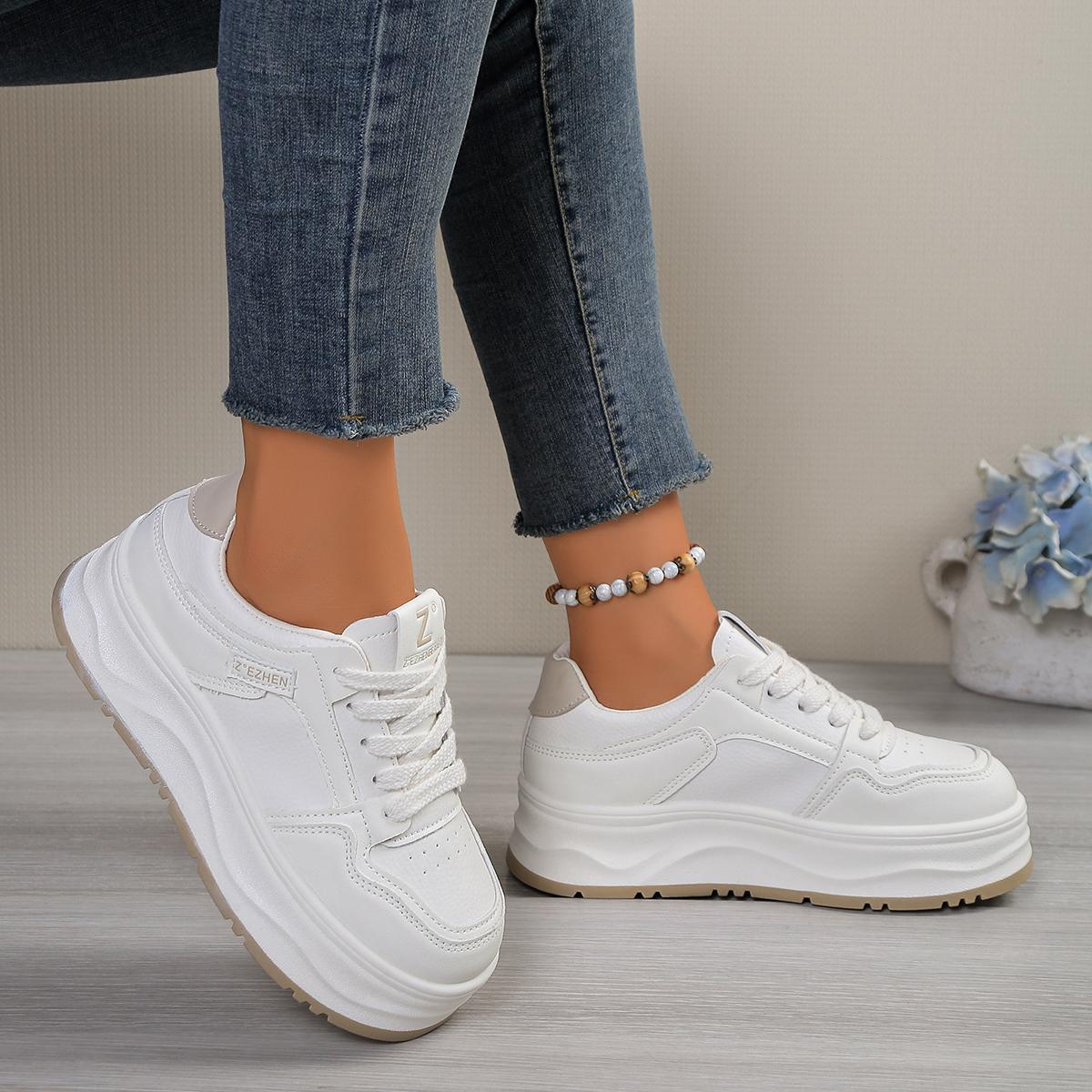 

2025 Новый Стиль Повседневная Обувь Для Женщин, Женские Туфли на Платформе, Белая Обувь, Удобные Кроссовки, Увеличение Роста на 5 см 40 бежевый