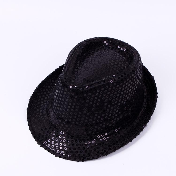 Adult  and Child Unisex Brilliant Glitter Sequins Hat Dance Fedora Hat Kid Dance Cap Solid Jazz Hat Party Glitter Costum 2size