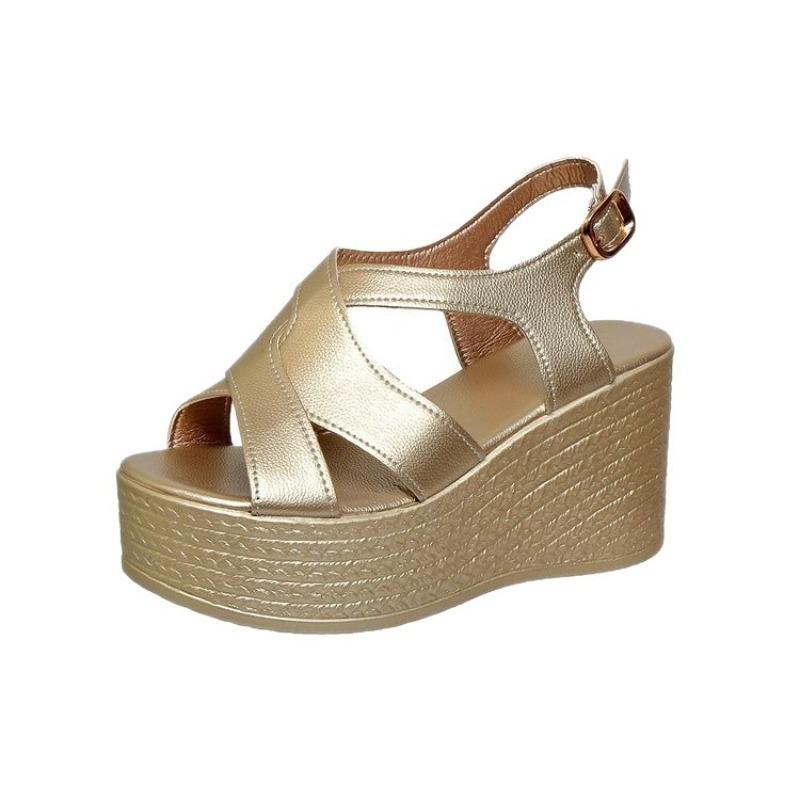 Summer fashion sandals large size one-word buckle with muffin wedge heel platform beach sandals