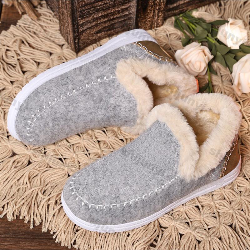 Women's Cotton Shoes 2025 Winter New Plush Thicken Outdoor Non Slip Snow Boots Comfortable Fashion Sewing Vintage Slip On Flats