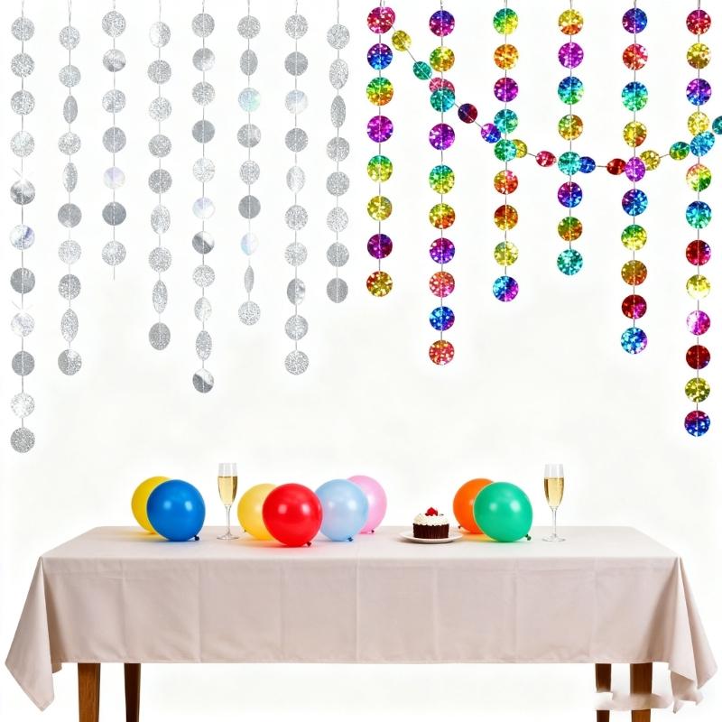 Shimmering Glitter Circle Party Decorations Garlands Bunting Banners Photo Props Durable Paper