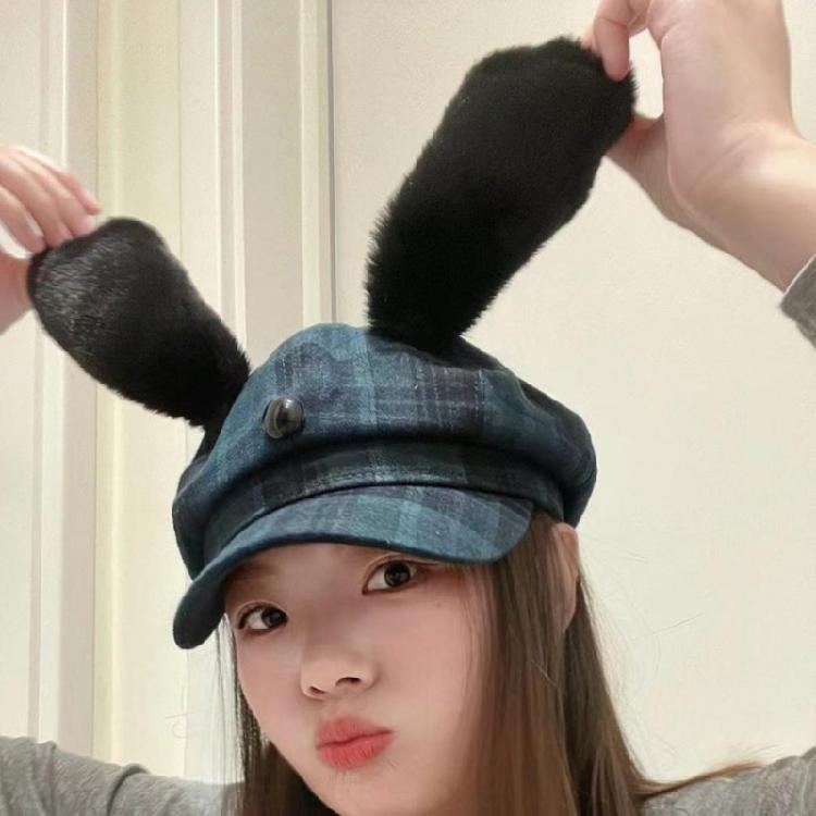 Beret with Puppy Ear Painter Hat Cabbie Hat Grandpa Hat for Autumn Winter
