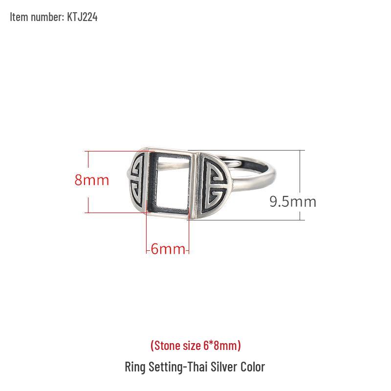 

S925 Sterling Silver Retro Sand Gold Square Ring with Hand-Inlaid Amber Gemstone for Men and Women