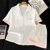 Solid Color Short-Sleeved Ice Silk Pajamas Women'S Summer Cool Casual Loose Silk Loungewear Set