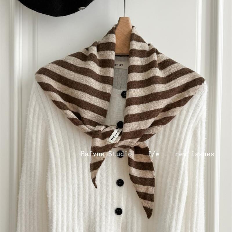 Triangular Scarf  Headscarf Knitted Striped Scarf  Women's Multi Functional Small Scarf