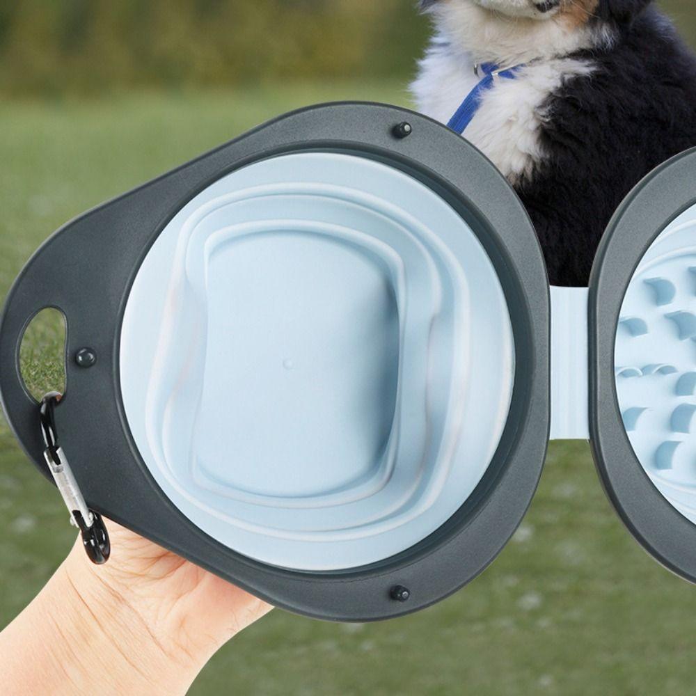 Double Bowl Collapsible Dog Dish Portable Puppy Food Container Pet Food Water Feeding Tray  Outdoor
