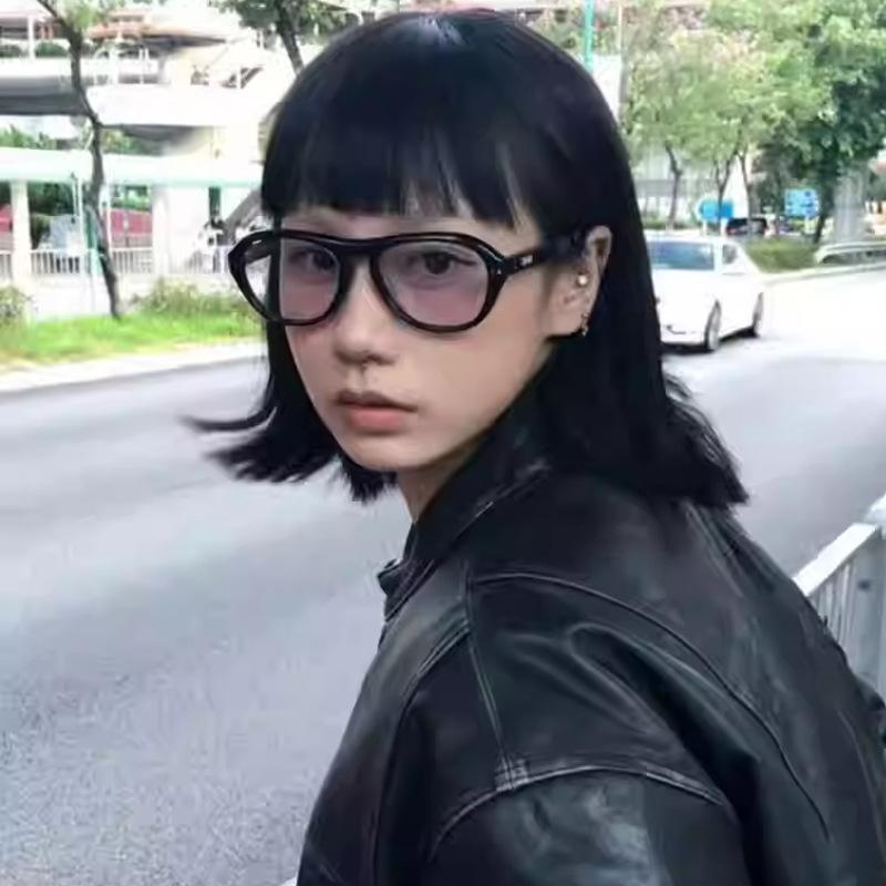 European and American retro babes oval flat glasses women's advanced sense big face thin blush sunglasses sun protection sunglasses men