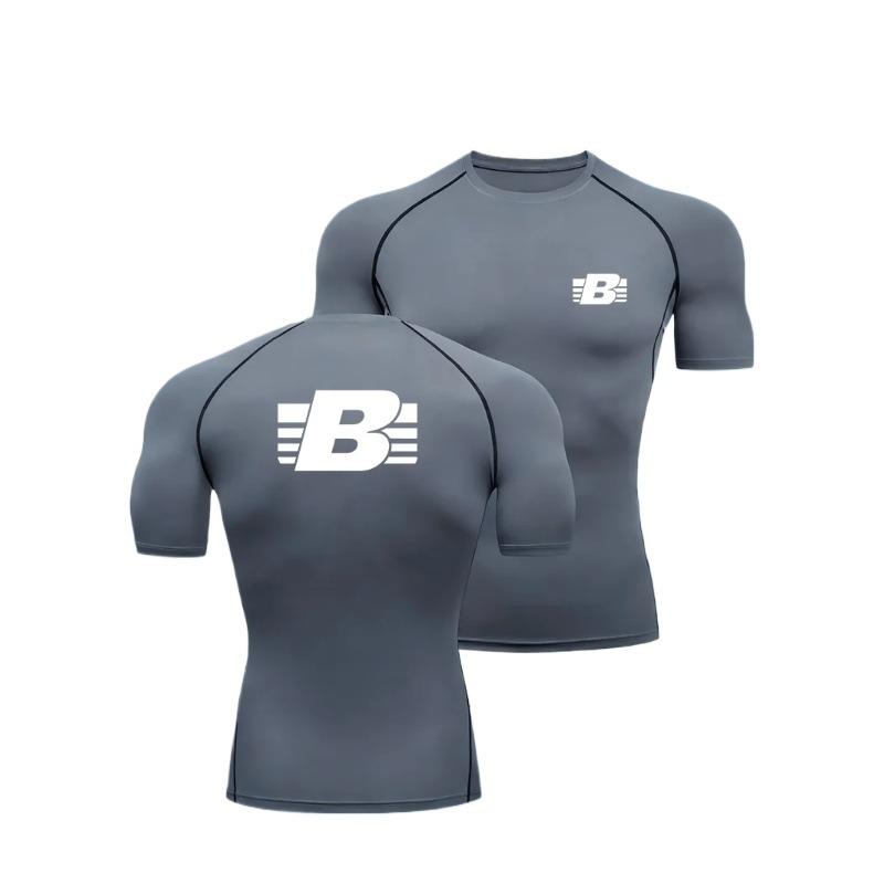 Men's Compression Running T-shirt Fitness Gym Tight Shirt Sleeve Sport Training Sportswear Sweat-Resistant Fashion Jogging High-Elasticity Tops