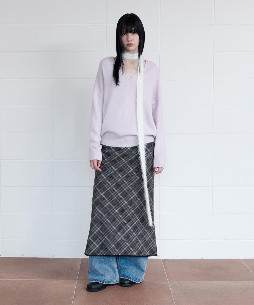 Lora Lora Check Slim Long Skirt Brown