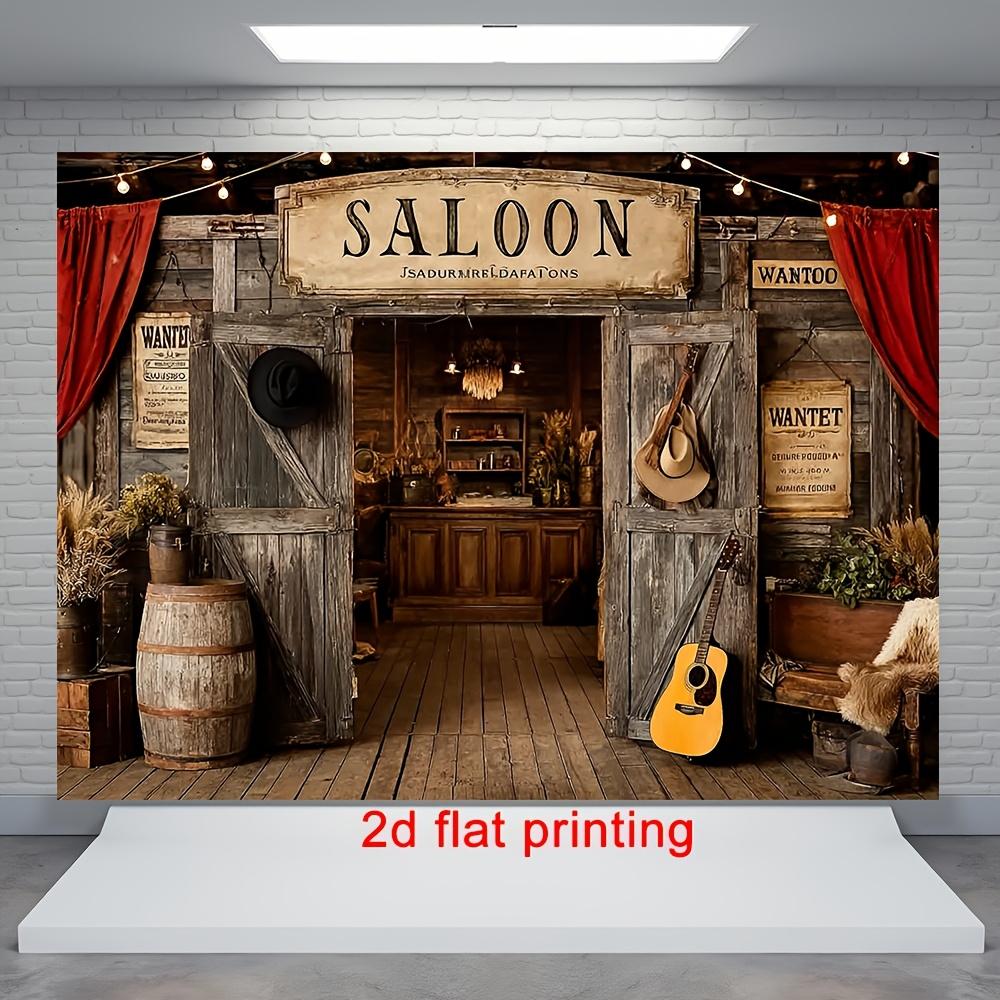 2D Flat Surface, 1 Piece. Western Salon Bar Background Fabric. Suitable for Photography, Retro Western Theme background.DJH