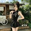 2026 summer niche medium and long temperament shirt white slim-fitting French lotus leaf POLO sleeveless shirt top women