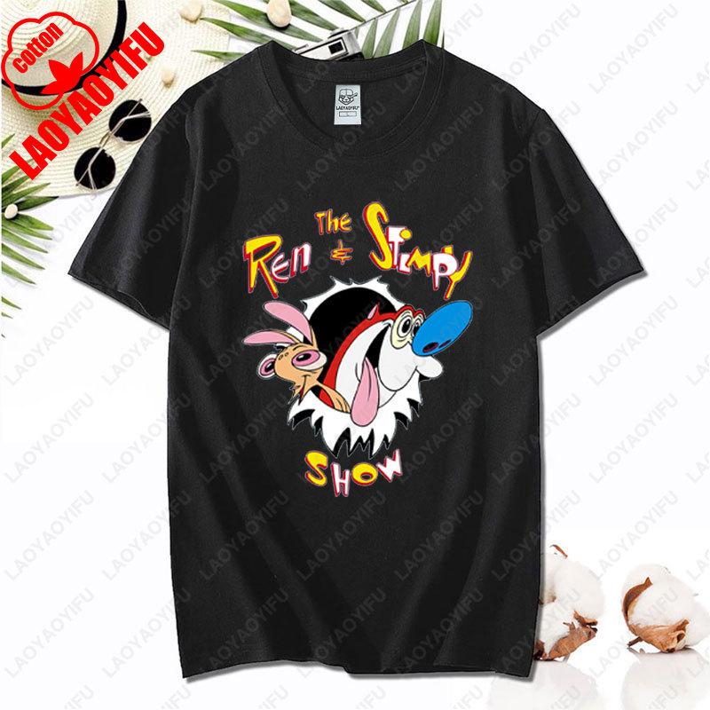 90s Ren Stimpy Show Nicktoons Nickelodeon TV Cartoon Tshirt New Style Nostalgia Childhood Tops Unisex Adult Clothing Cotton Tees