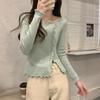 Irregular Slit Ruffle Trim Women's Slim Fit Knit Sweater - 2023 Autumn/Winter Collection