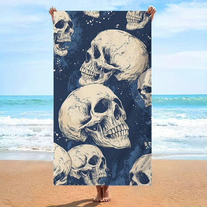 

Bold Graphic Skull Beach Towel, Soft Microfiber Unisex Quick Dry Absorbent for Travel Swimming Camping Art Inspired W40*H60(CM)