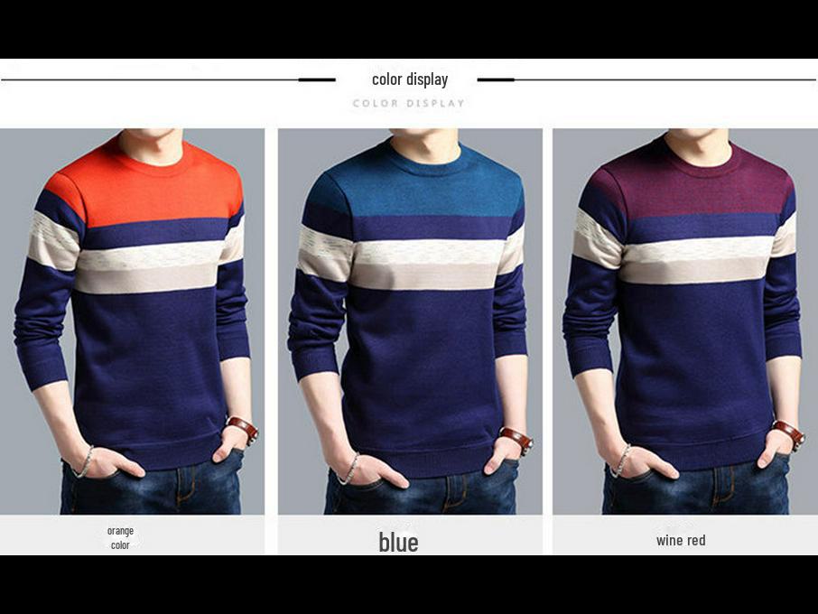 Men's Thermal Knitted Sweater - Plus Velvet, Round Neck, Thick Autumn/Winter Wear