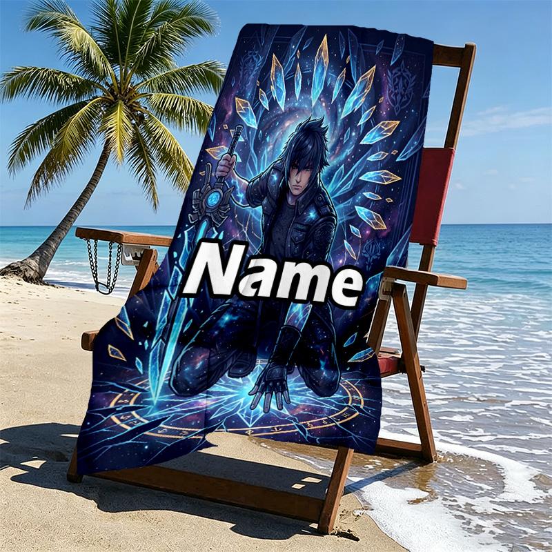 Custom Name Personalized Final Fantasy Print Beach Towel, for Trip Camping Beach Party Home Decor, Birthday Gift for Family & Friends
