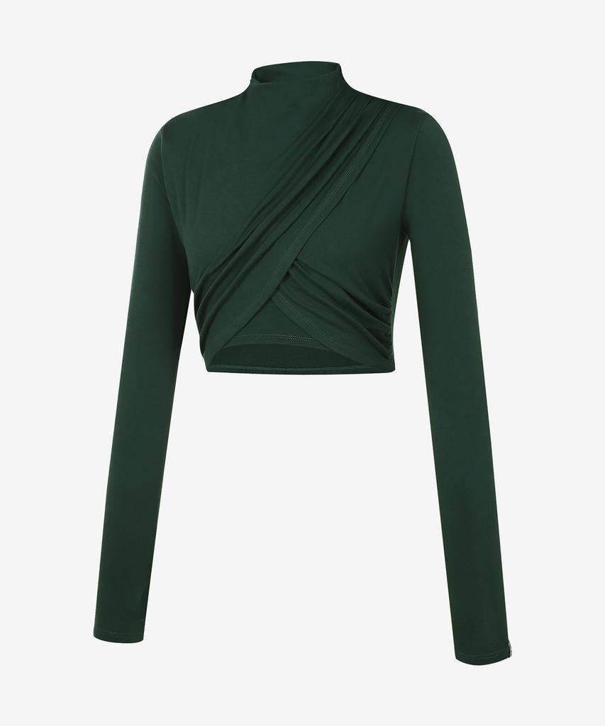 GRANDE LINE High Neck Shirred Cross Long Sleeve_8 Colors