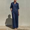 2026 Spring and Summer European and American Cross-border Amazon New Women's Solid Color Casual and Comfortable Minimalist Linen Two-piece Set