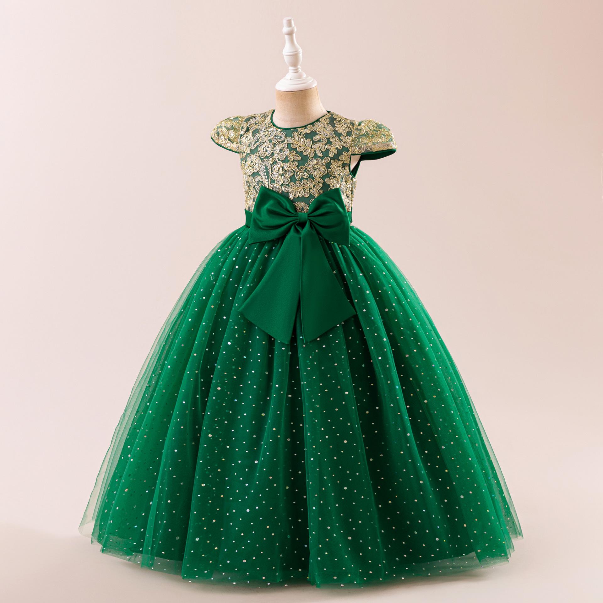 

Платье для вечеринки для девочек с вышивкой, рукавами-буфами и бантом 140 CM (9Y)