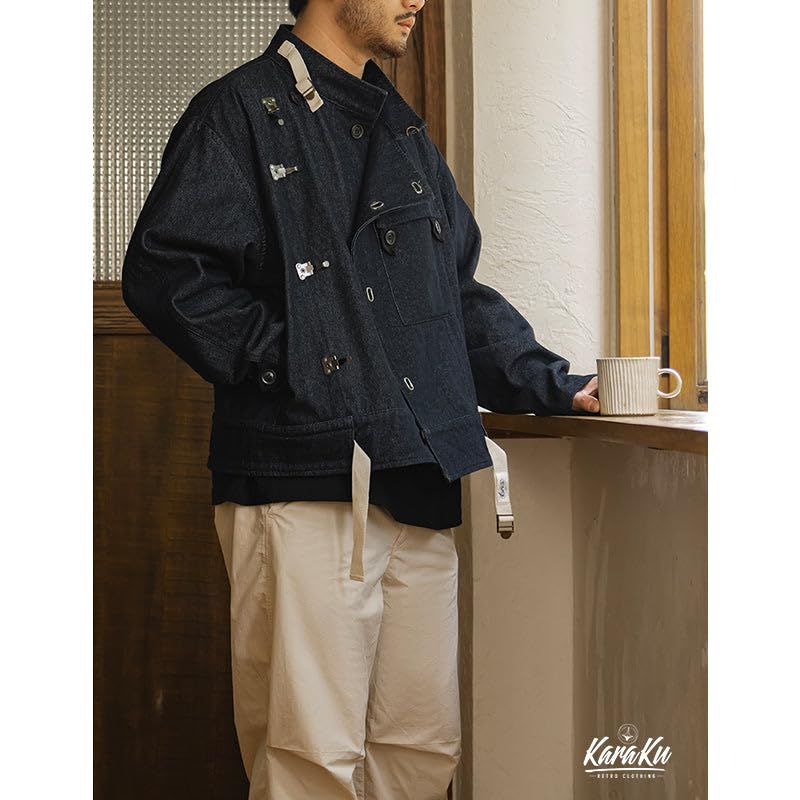 13oz Denim Swedish Military Motorcycle Jacket Indigo Blue XL [karaku]