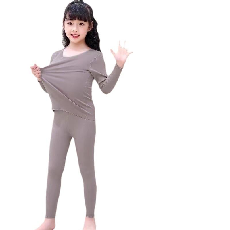 Girls' Fleece-Lined Thermal Underwear Set for Fall and Winter