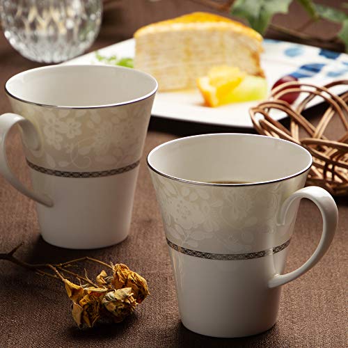 NARUMI Milano Bianca Pair of Mugs, 340cc, White, with a Floral and Plum Blossom Design, Cute and Stylish, Large, Gift Boxed, Product Number: 51461-219