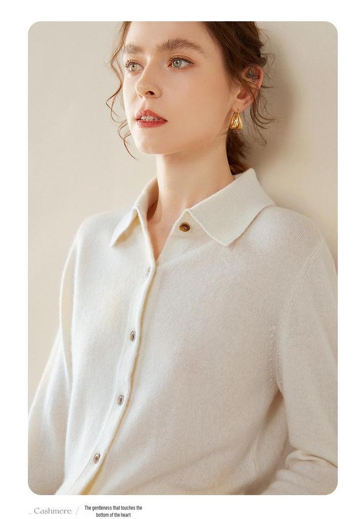 2024 Autumn/Winter Women's Slimming Cashmere Polo Collar Knit Cardigan