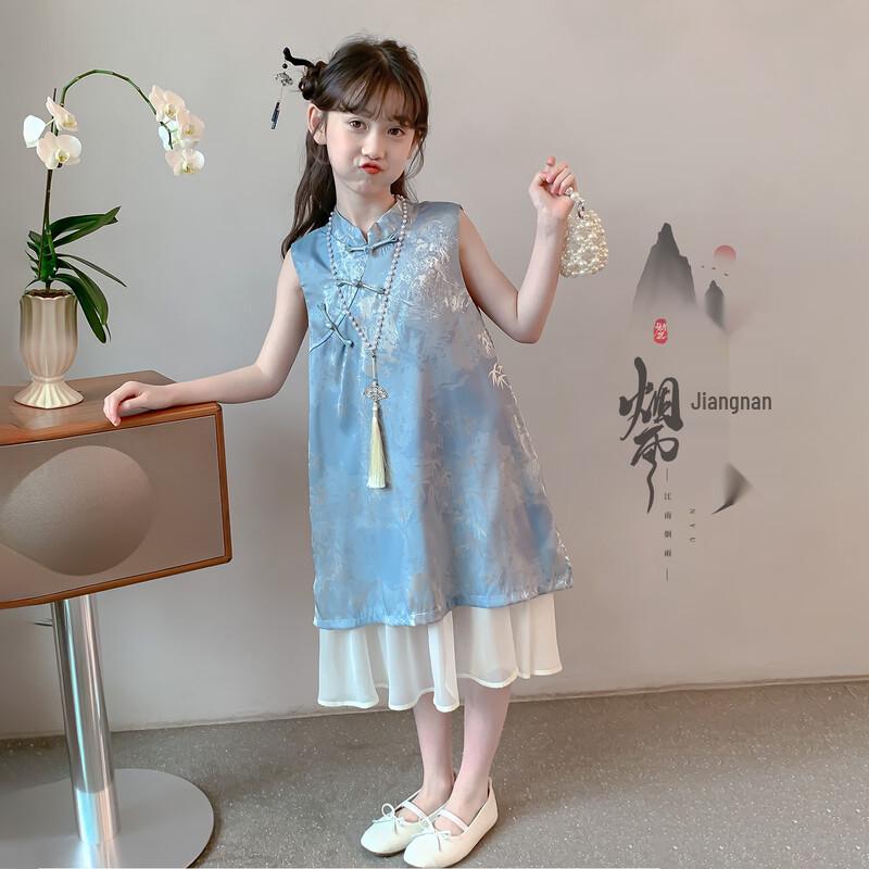 Girls  New Chinese Style Cheongsam Summer Princess Dress 140