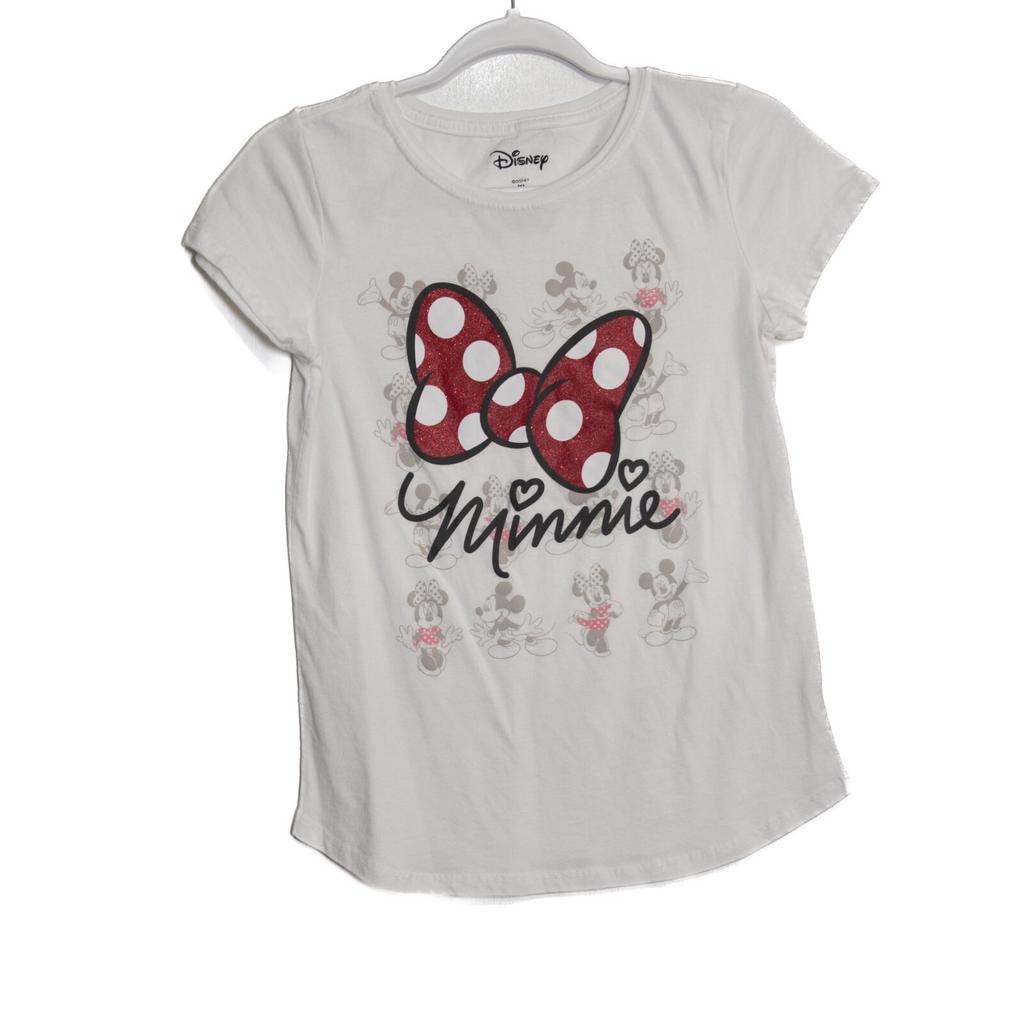 Disney Minnie Mouse Graphic Tee Size XL With Glitter Bow Print White Short Sleev